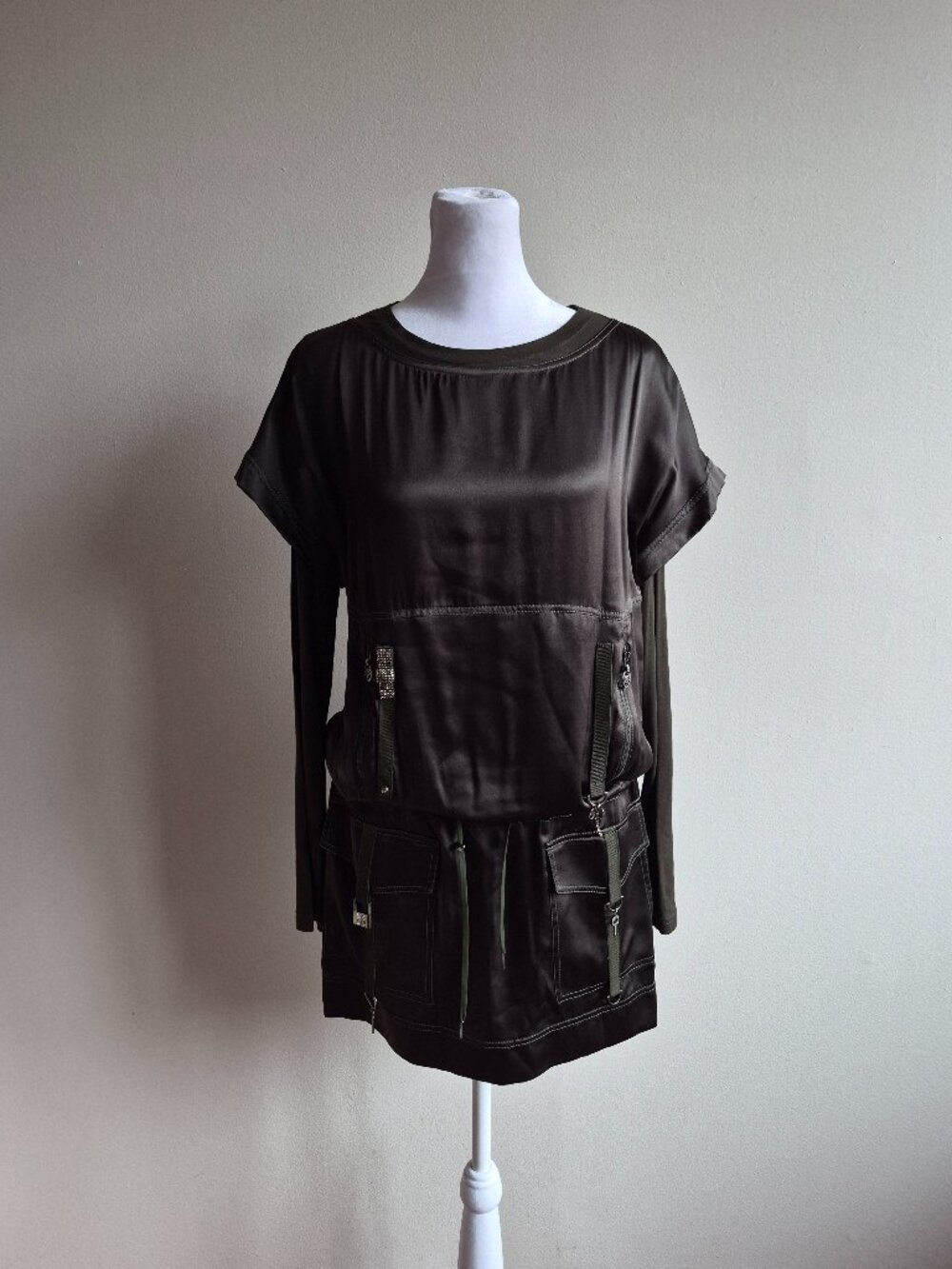 VDP Women's Dark Green 100% Silk Long Sleeves Dress Size 42 / M